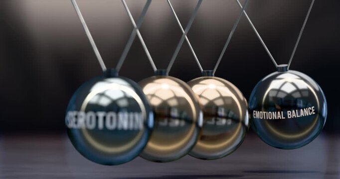 Serotonin produce Emotional Balance. Elegant metaphor for cause and effect relation, where serotonin provide the power for emotional balance.