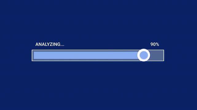 Minimal analyzing progress bar animation with a translucent glass-style track, thin white outline, pale blue fill, and circular progress marker, isolated on a transparent background for video editing,