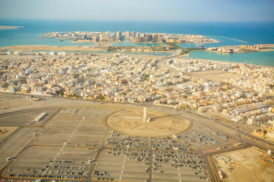 aerial photos made froman  airplane high above city bahrain