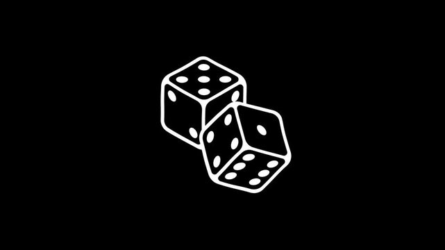 Animation of a cube-shaped die showing the number 5; suitable for games for both children and adults; cartoon-doodle style; 4K video.