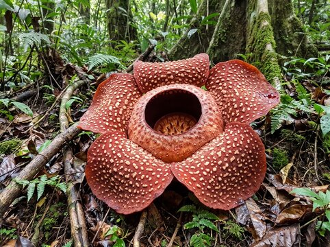 Stunning Rare Giant Rafflesia Flower Blooming in Deep Tropical Rainforest Jungle