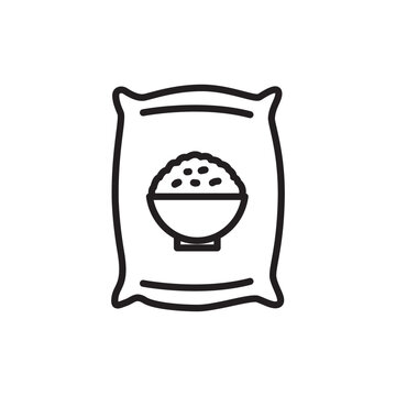 Minimalist bold line icon of a packaged rice bag isolated on white background.