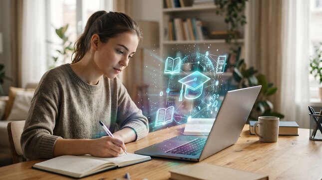 Online Learning and Digital Education Concept with Student Studying Using Laptop