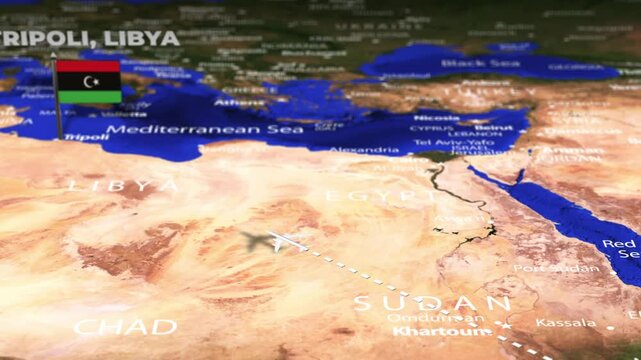 Flight From Mogadishu SOMALIA to Tripoli LIBYA with flag pins