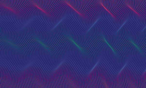 Futuristic wave pattern with dotted lines and vibrant neon color gradients in dark blue.