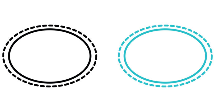 Minimalist double oval geometric graphic shapes with dashed stroke outline isolated on white background.