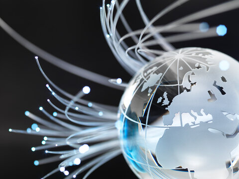 Globe and fibre optics, black background