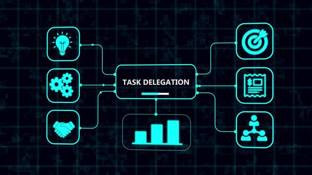 Task delegation and work assignment concept. Distributing responsibilities, coordinating teams and managing workload.