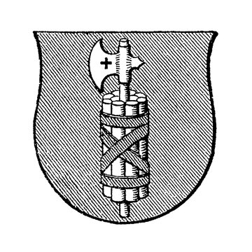Coat of arms of the Canton of St. Gallen, heraldic shield with a silver fasces and a halberd, old vintage illustration, 1897