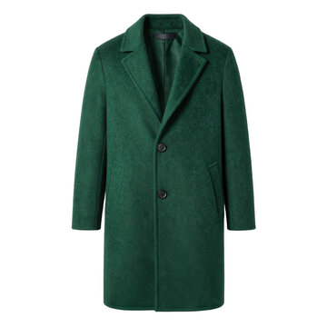 Dark green wool coat isolated on white background