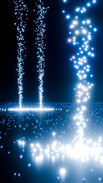 Digital light particles forming glowing columns in abstract display