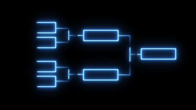 Neon blue tournament bracket infographic animation on black background, for sports and, competition analysis