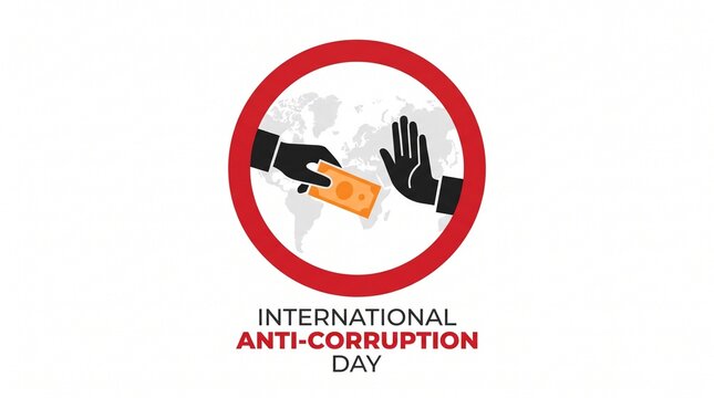 International anti corruption day poster with prohibition sign rejecting bribe currency
