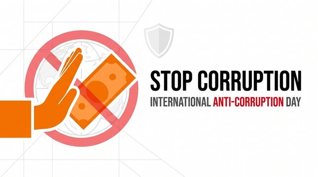 Stop corruption concept with orange palm rejecting money for international anti-corruption day