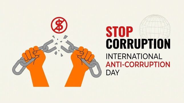 Broken chains held by hands representing liberation on international anti-corruption day with breaking