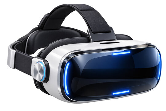 Blue and black virtual reality headset with head strap