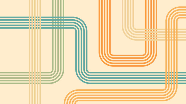 Abstract background of rainbow groovy Wavy Line design in 1970s Hippie Retro style. Vector pattern ready to use for cloth, textile, wrap and other.