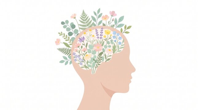 Creative Mind with Floral Brainstorming Concept Illustration.