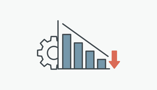 Flat vector icon representing business failure, industrial decline, dropping profits, and severe financial crisis.