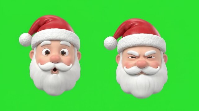 Santa Claus Facial Expressions 3D Animation on Green Screen Chroma Key