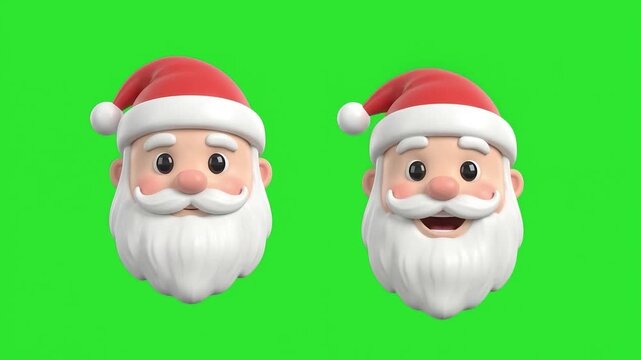 3D Stylized Santa Claus Character Avatars with Joyful Expressions for Holiday Motion Graphics