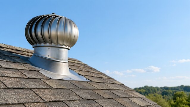 Metal turbine roof ventilator on shingle house roof