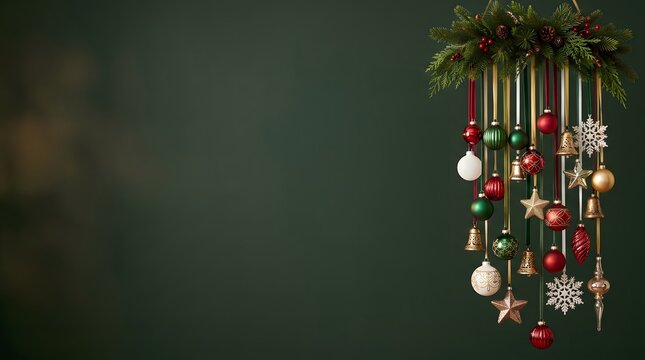 Festive christmas decorations and ornaments hanging beautifully creating a warm holiday atmosphere for celebrations