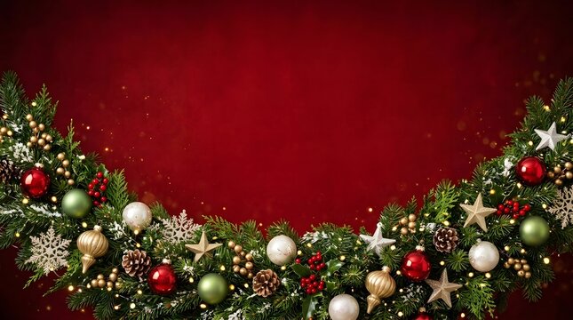 A festive and joyful christmas background with garland ornaments and sparkling holiday decorations