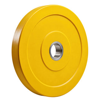 Yellow bumper weight plate for bench press isolated on transparent background PNG cutout