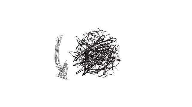 Animated hand drawn scribble sphere with rotating arrow isolated on white background