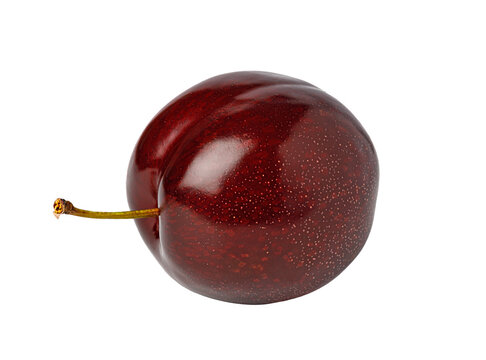 Ripe red plum with glossy skin isolated on a transparent background
