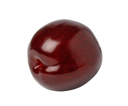 Glossy ripe red plum isolated on transparent background