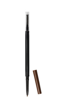 Eyebrow pencil with spoolie brush and brown cap on transparent background