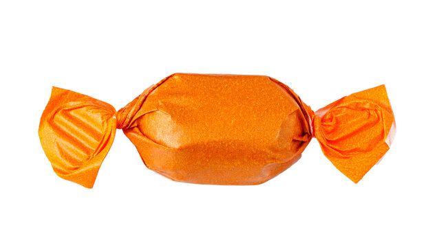 Orange wrapped candy isolated on transparent background