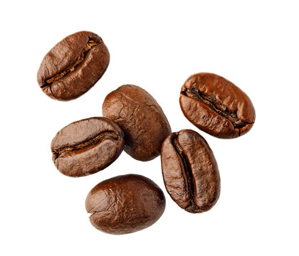 Roasted coffee beans isolated on a transparent background