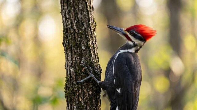 pileated woodpecker full body close up at morning light in great smoky mountains tennessee video