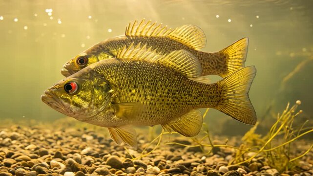 two ozark bass close up underwater at morning light in white river arkansas usa video
