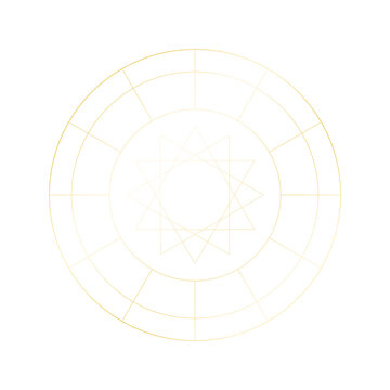 Golden geometric circle pattern with celestial star outline for mystical occult alchemy or sacred geometry designs.