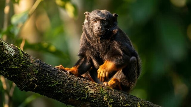 red handed tamarin close up in morning light at guiana amazonian park video