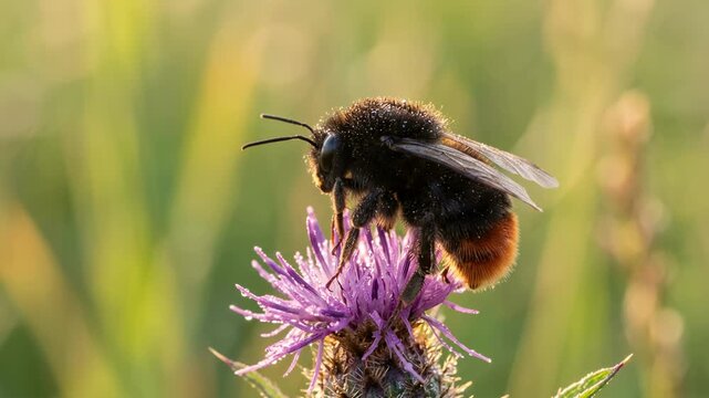 red tailed cuckoo bumblebee close up in morning light at great smoky mountains national park video