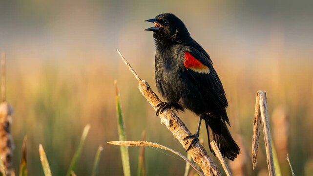 red winged blackbird close up in morning light at everglades national park video