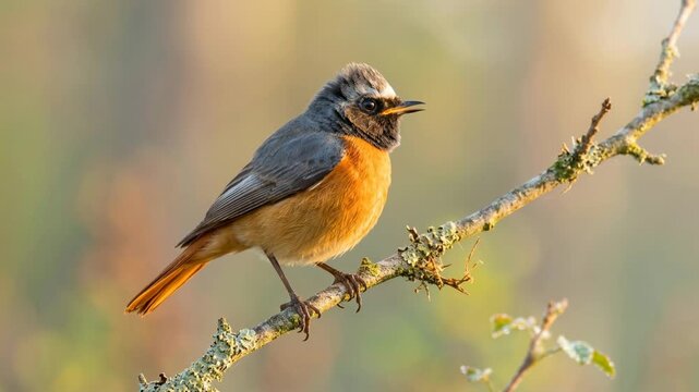 redstart bird close up in morning light at black forest germany video