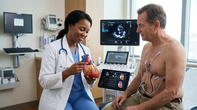 Doctor Explains Heart Health to Patient During EKG Test