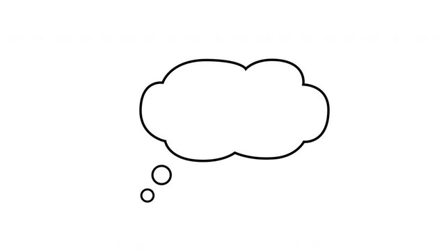 Dark line cloud icon with tiny bubbles floating in a gentle loop. Represents thinking and ideas. For communication and infographic elements.
