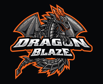 Futuristic Dragon Robot Mascot Logo Illustration