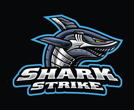 Futuristic Shark Robot Mascot Logo Illustration