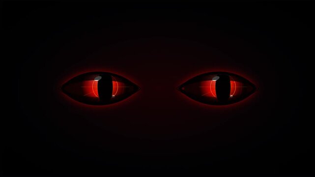 Glowing red monster eyes blinking in the dark