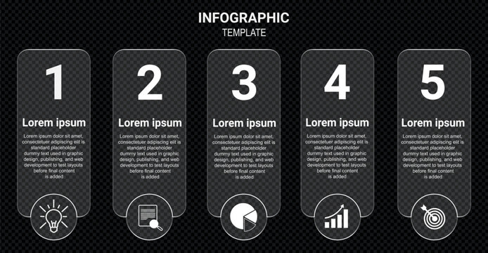 Five Step Business Infographic Template with Numbered Process Icons and Teal Blue Design
