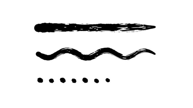Ink Brush Divider Lines Set, Straight, Wavy and Dotted Sumi Strokes Hand Painted on White Paper, Japanese Calligraphy Separator, Loop