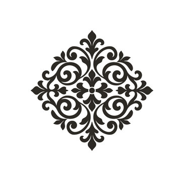 Black Vintage Damascus Floral Ornament Silhouette Vector